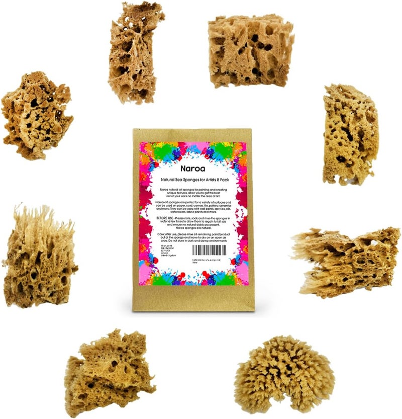 Naroa Artist Natural Sea Sponges for Painting 8 Pack | Unbleached Unique Art Tool Set | Suitable for Acrylic Watercolor, Marbling, Texturing, Pottery, Ceramics - Image 1